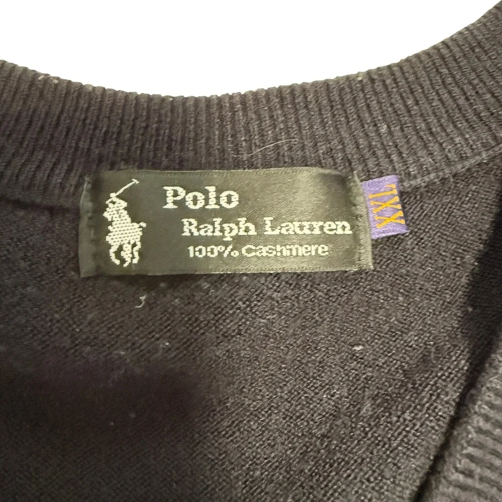 Polo Ralph Lauren Mens V Neck 100% Cashmere Sweater Vest Black XXL‎ Preppy